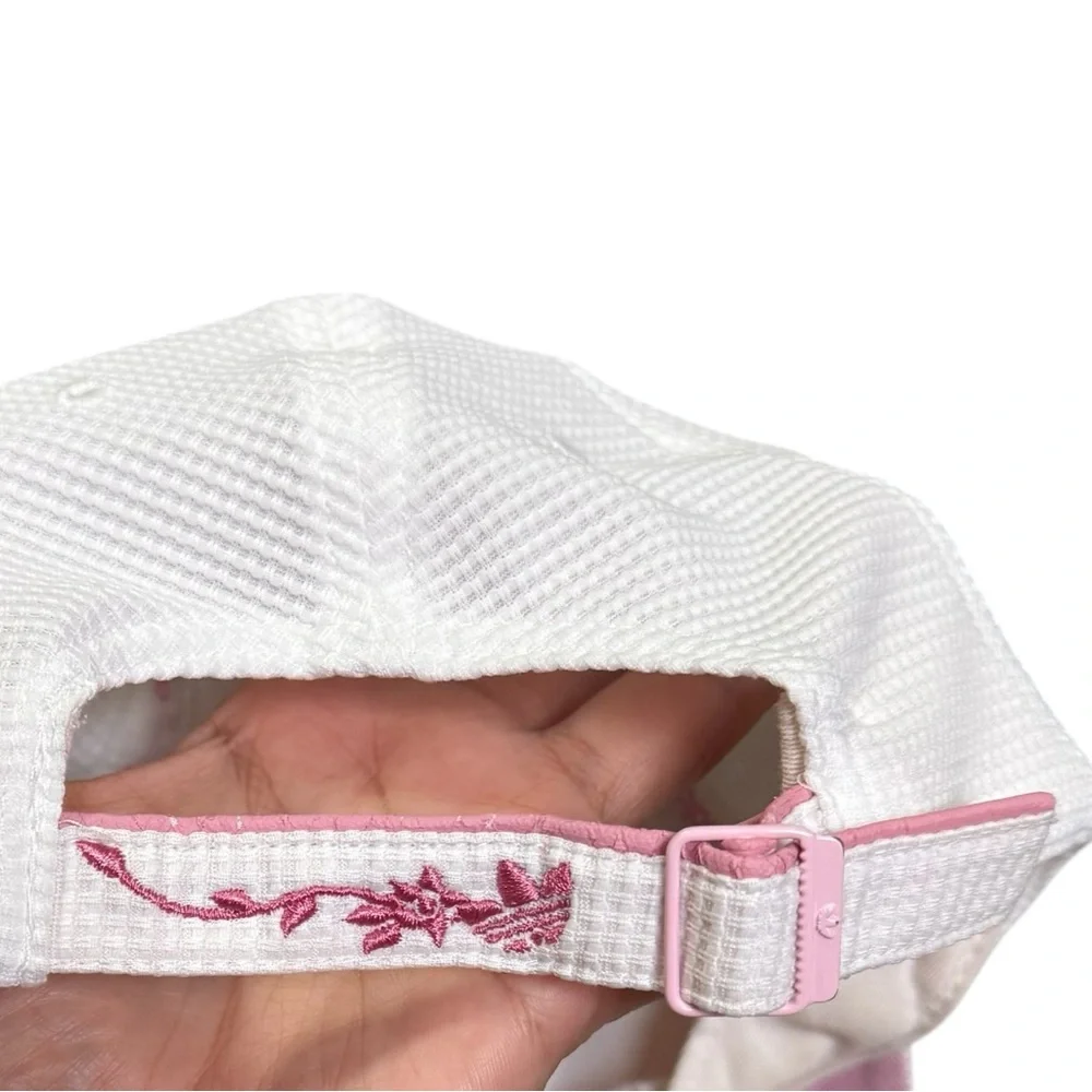 Adidas White and Pink Embroidered Logo Tag Hat